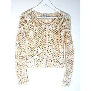 Vintage Moschino Cheap and Chic 100% Wool Cardigan Floral Appliqué  Sz S